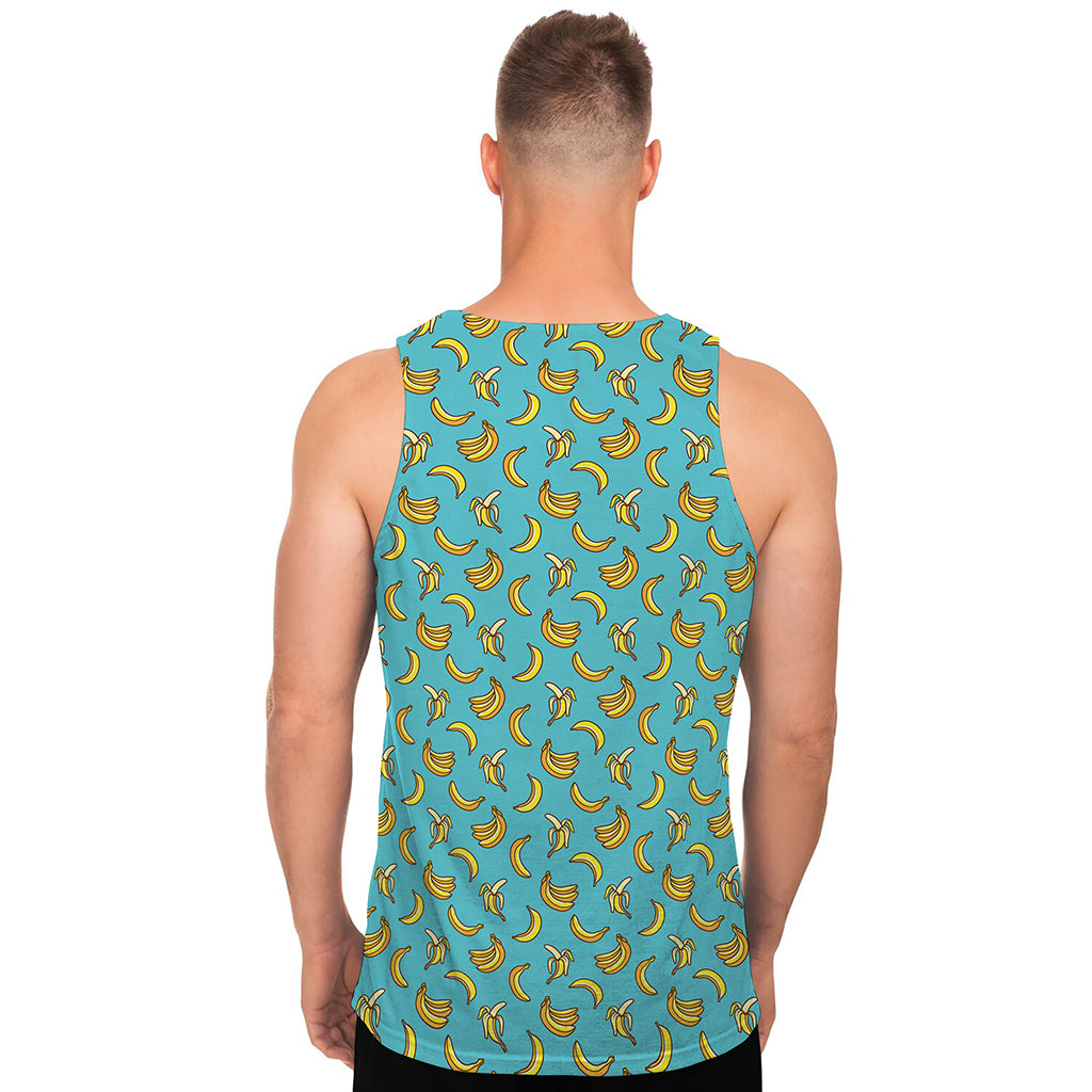 Turquoise Banana Pattern Print Men's Tank Top