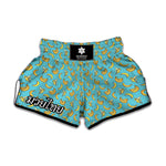 Turquoise Banana Pattern Print Muay Thai Boxing Shorts