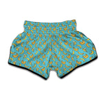 Turquoise Banana Pattern Print Muay Thai Boxing Shorts