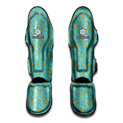 Turquoise Banana Pattern Print Muay Thai Shin Guard