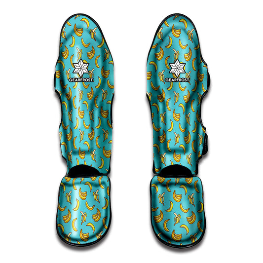 Turquoise Banana Pattern Print Muay Thai Shin Guard