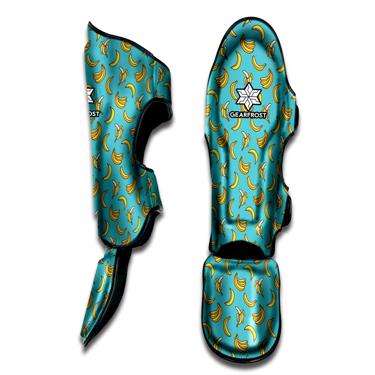 Turquoise Banana Pattern Print Muay Thai Shin Guard