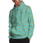 Turquoise Banana Pattern Print Pullover Hoodie