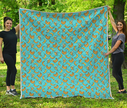 Turquoise Banana Pattern Print Quilt