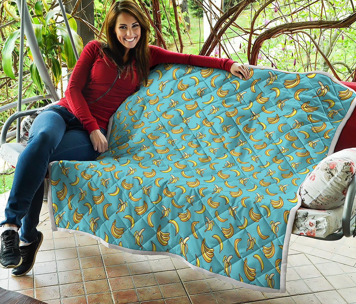 Turquoise Banana Pattern Print Quilt
