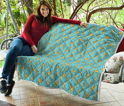 Turquoise Banana Pattern Print Quilt