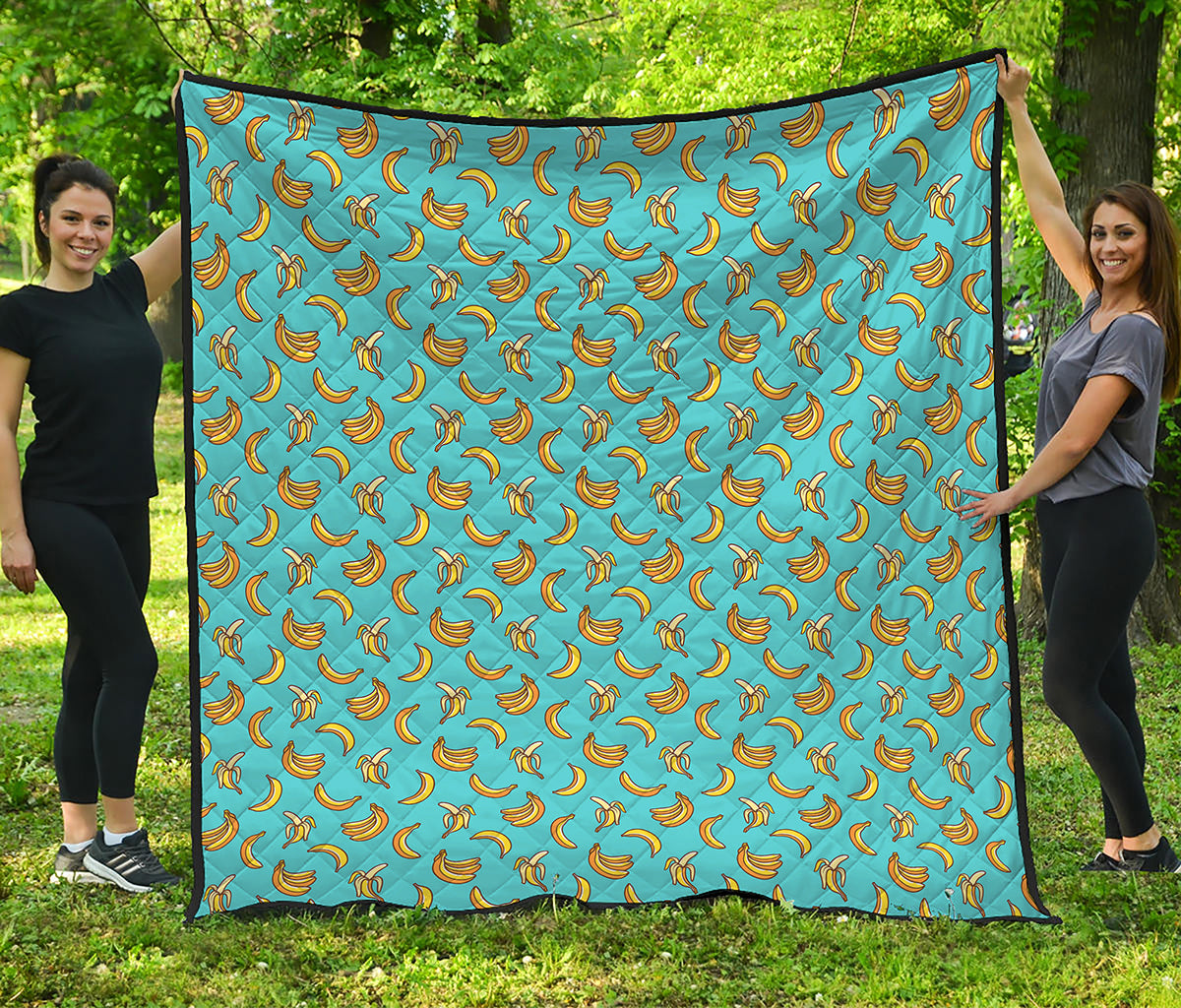 Turquoise Banana Pattern Print Quilt