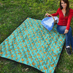 Turquoise Banana Pattern Print Quilt