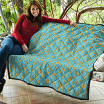 Turquoise Banana Pattern Print Quilt