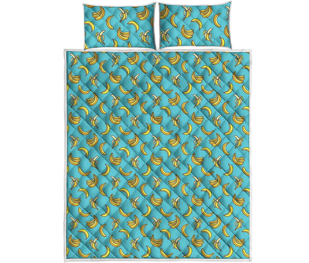 Turquoise Banana Pattern Print Quilt Bed Set