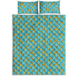 Turquoise Banana Pattern Print Quilt Bed Set
