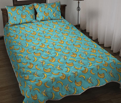 Turquoise Banana Pattern Print Quilt Bed Set