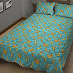 Turquoise Banana Pattern Print Quilt Bed Set