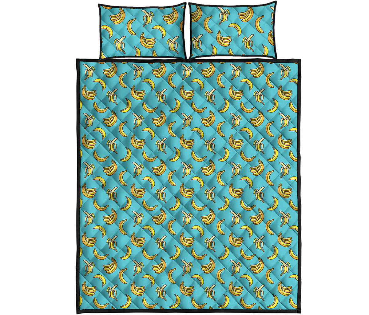 Turquoise Banana Pattern Print Quilt Bed Set