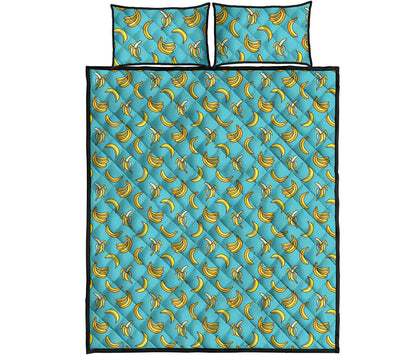 Turquoise Banana Pattern Print Quilt Bed Set