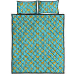 Turquoise Banana Pattern Print Quilt Bed Set
