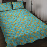 Turquoise Banana Pattern Print Quilt Bed Set