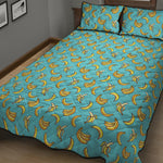 Turquoise Banana Pattern Print Quilt Bed Set