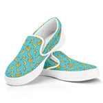 Turquoise Banana Pattern Print White Slip On Shoes