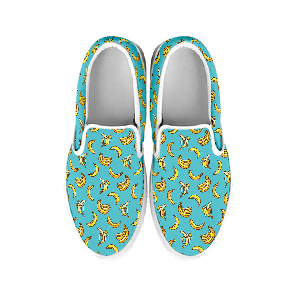 Turquoise Banana Pattern Print White Slip On Shoes