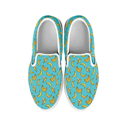 Turquoise Banana Pattern Print White Slip On Shoes