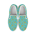 Turquoise Banana Pattern Print White Slip On Shoes