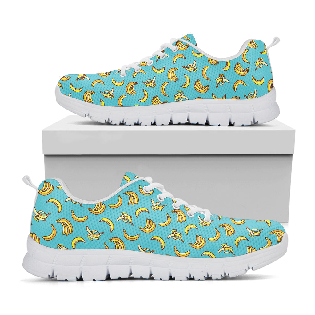 Turquoise Banana Pattern Print White Sneakers