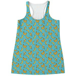 Turquoise Banana Pattern Print Women's Racerback Tank Top
