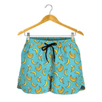 Turquoise Banana Pattern Print Women's Shorts