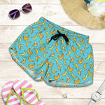 Turquoise Banana Pattern Print Women's Shorts