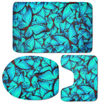 Turquoise Butterfly Pattern Print 3 Piece Bath Mat Set