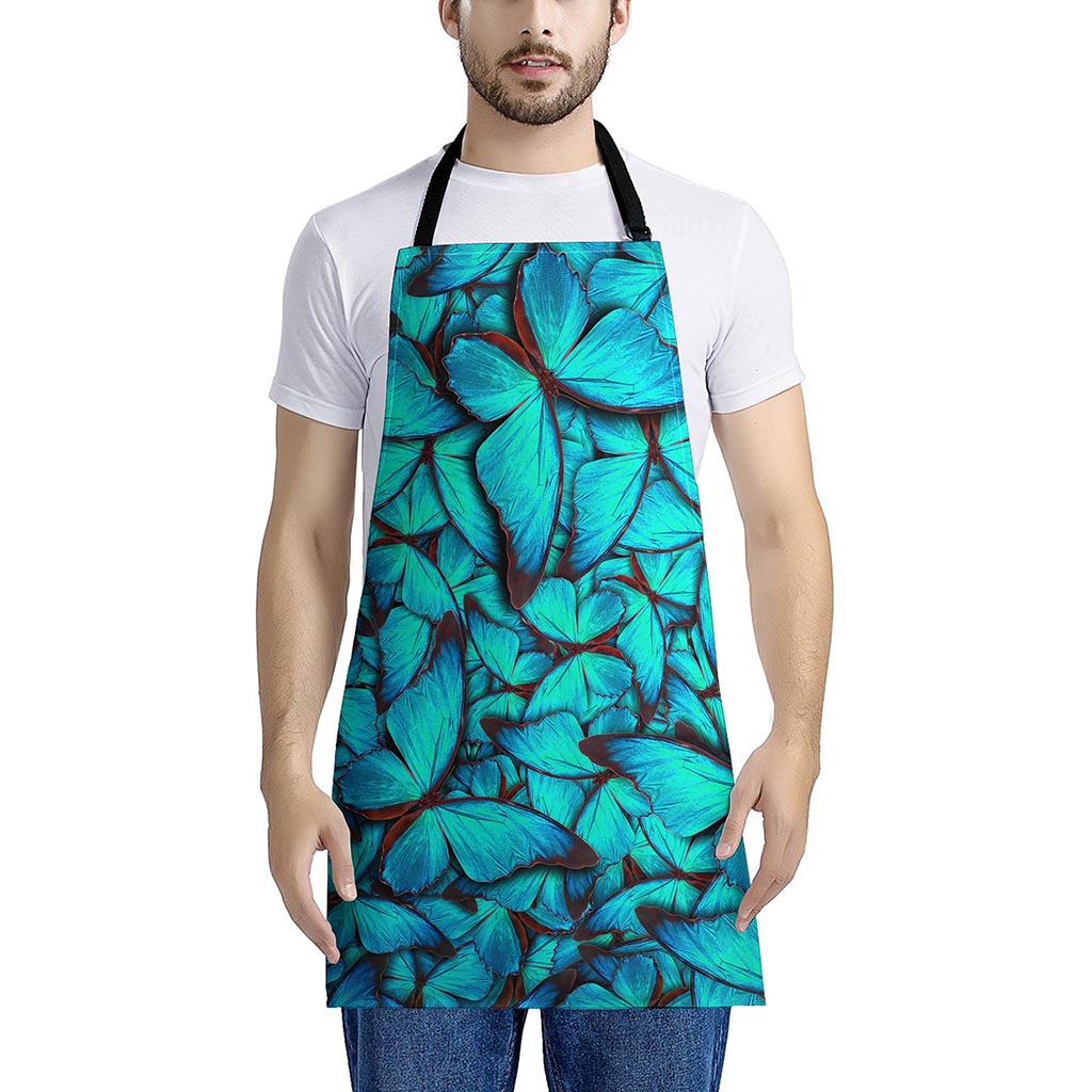 Turquoise Butterfly Pattern Print Apron