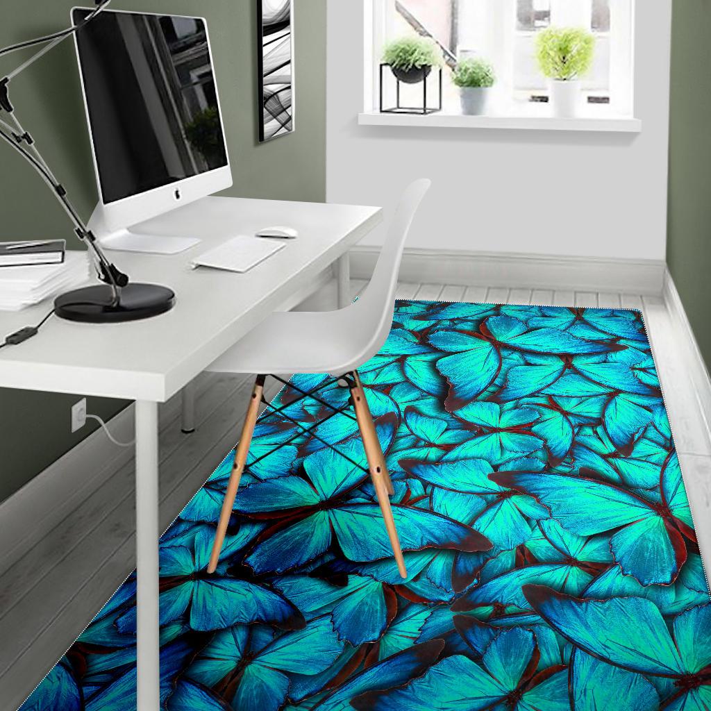 Turquoise Butterfly Pattern Print Area Rug GearFrost