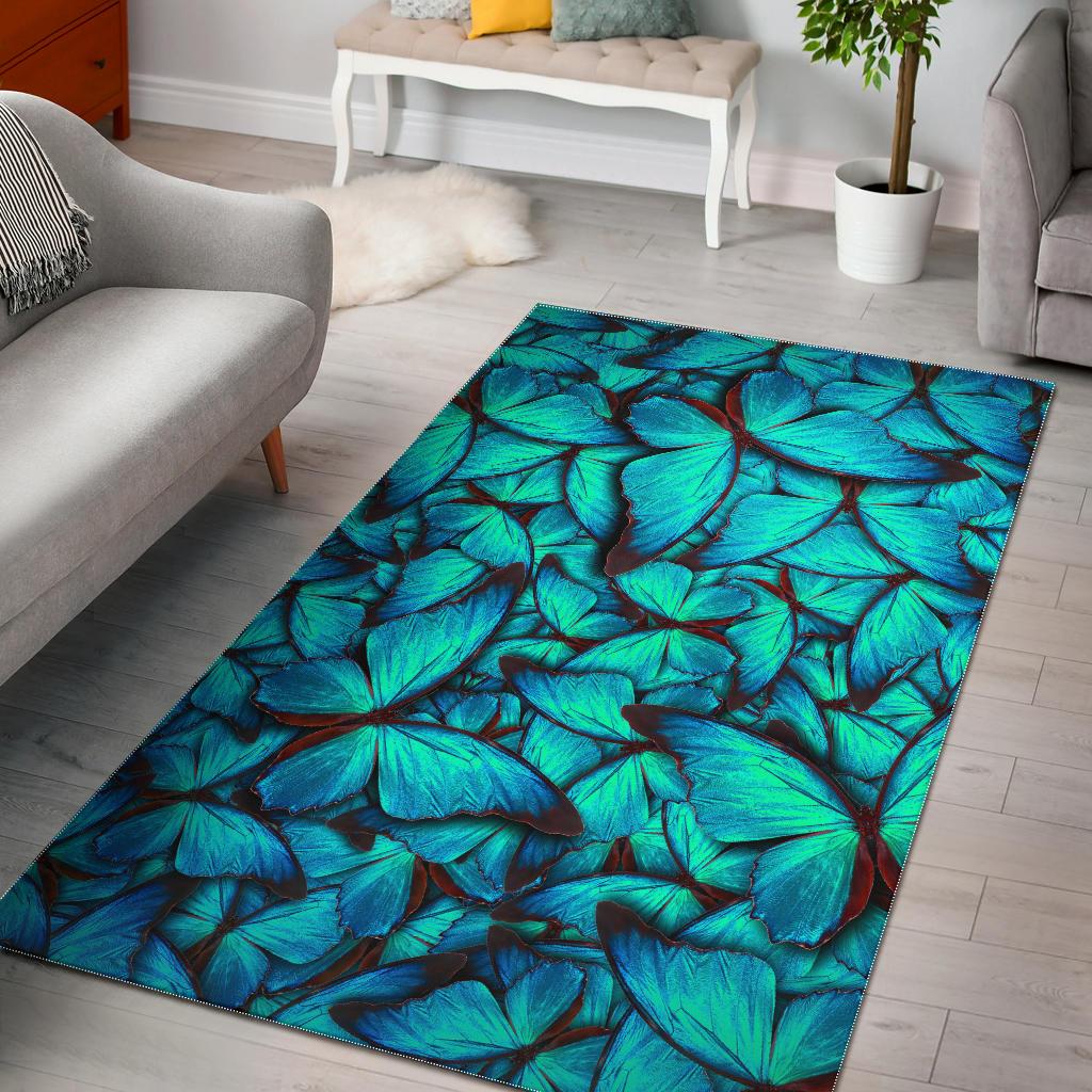 Turquoise Butterfly Pattern Print Area Rug GearFrost
