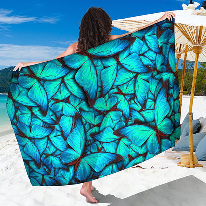 Turquoise Butterfly Pattern Print Beach Sarong Wrap