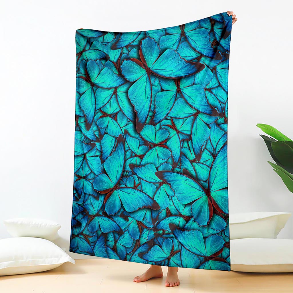 Turquoise Butterfly Pattern Print Blanket