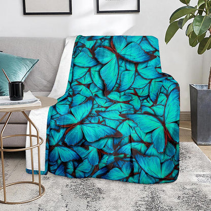Turquoise Butterfly Pattern Print Blanket