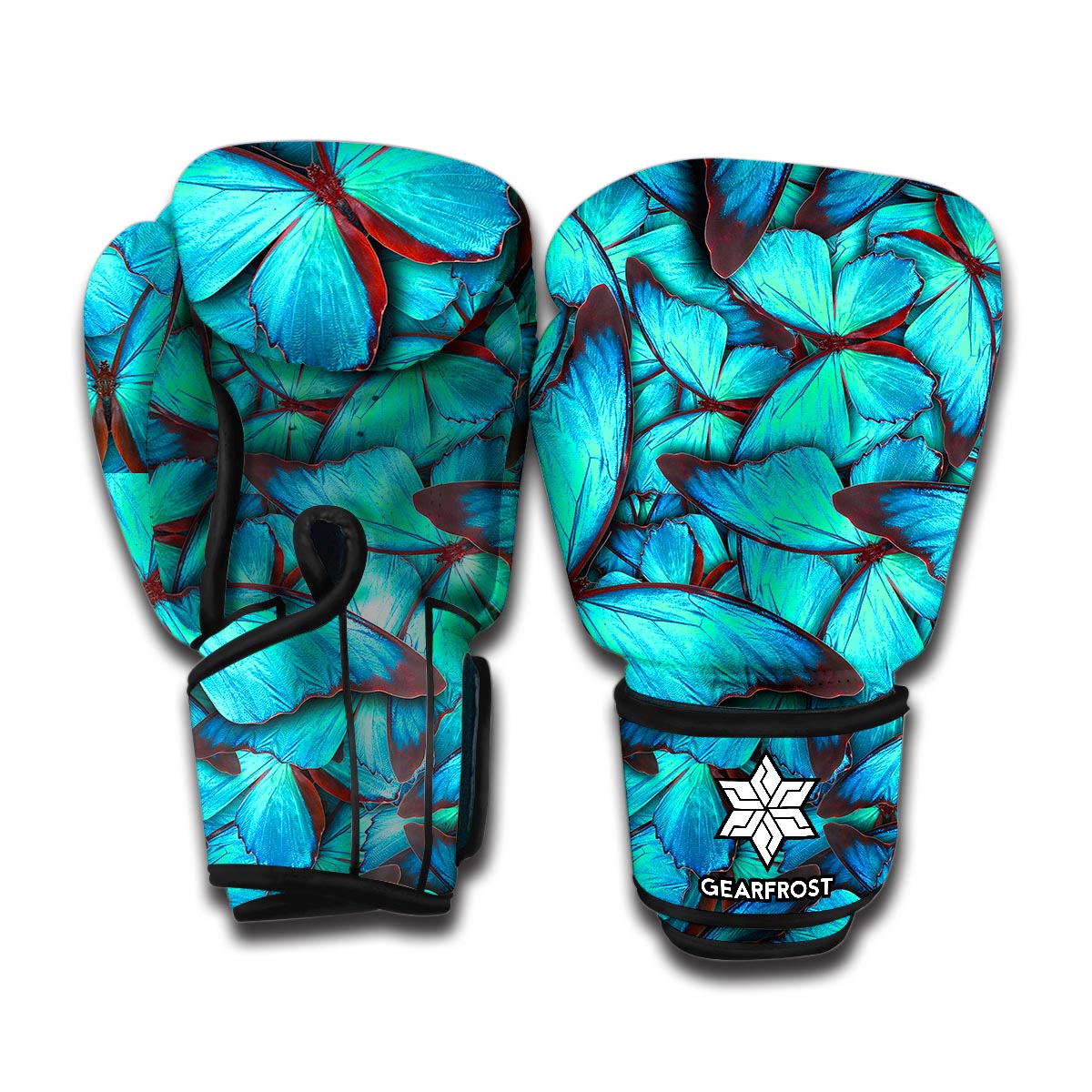 Turquoise Butterfly Pattern Print Boxing Gloves