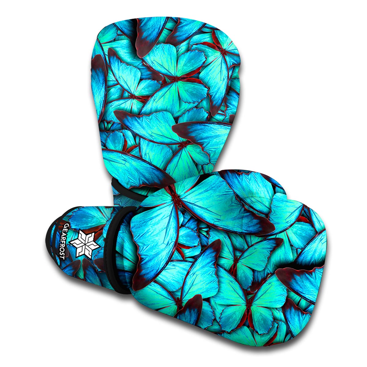 Turquoise Butterfly Pattern Print Boxing Gloves