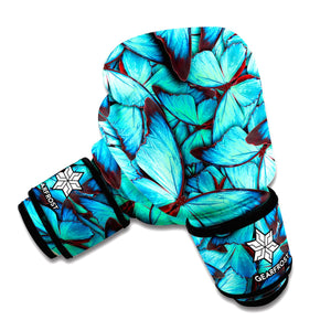 Turquoise Butterfly Pattern Print Boxing Gloves