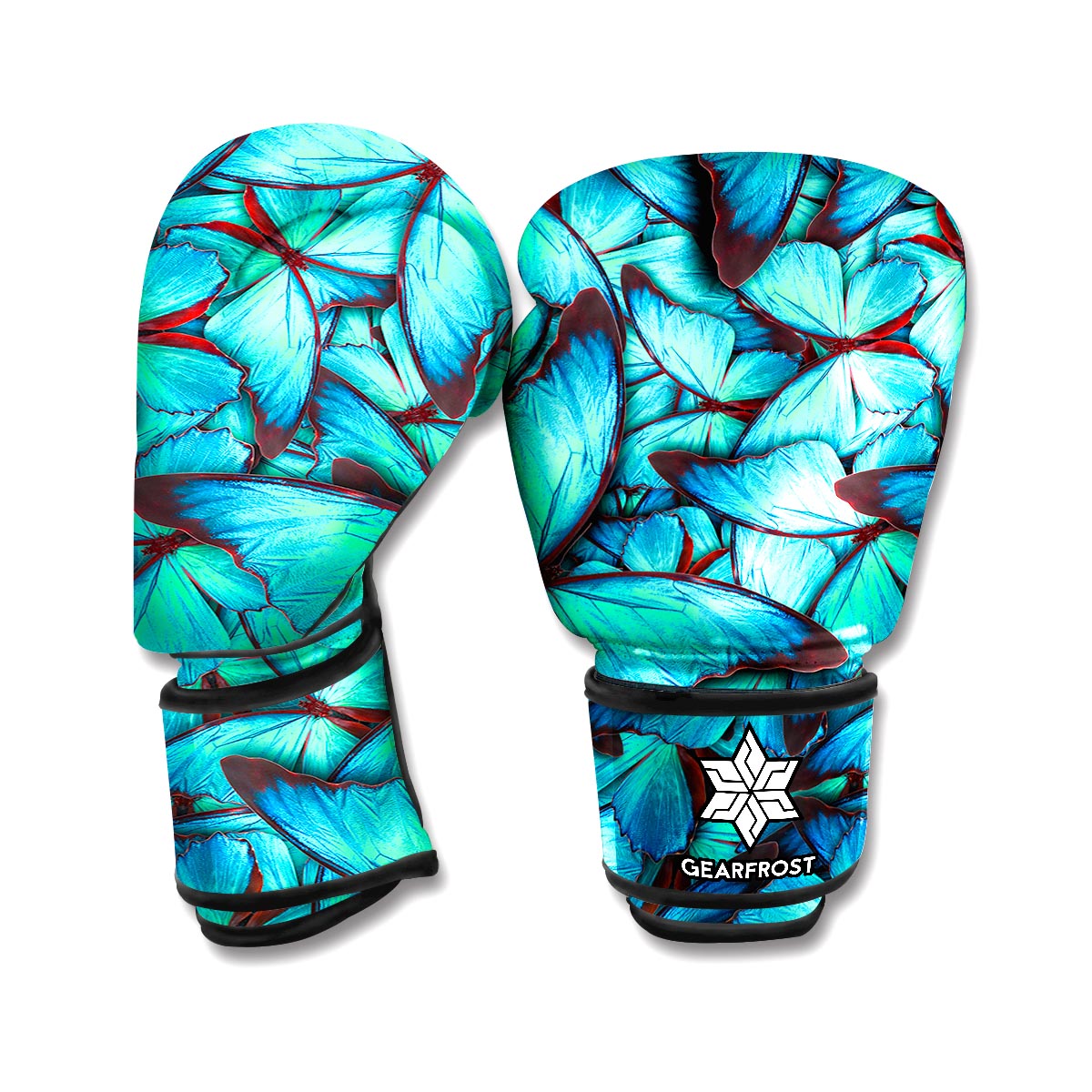 Turquoise Butterfly Pattern Print Boxing Gloves