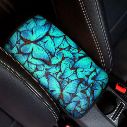Turquoise Butterfly Pattern Print Car Center Console Cover