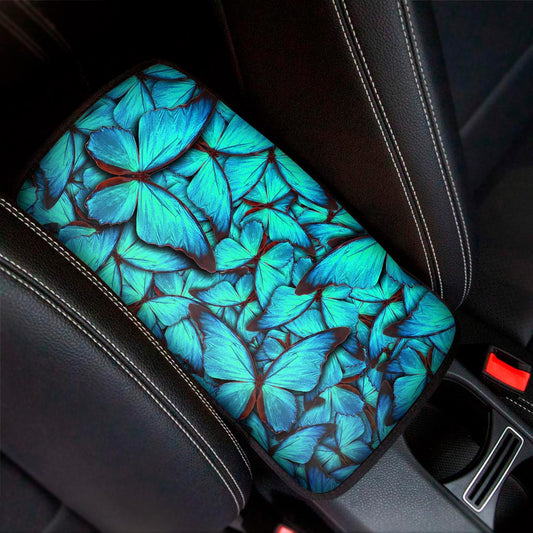 Turquoise Butterfly Pattern Print Car Center Console Cover