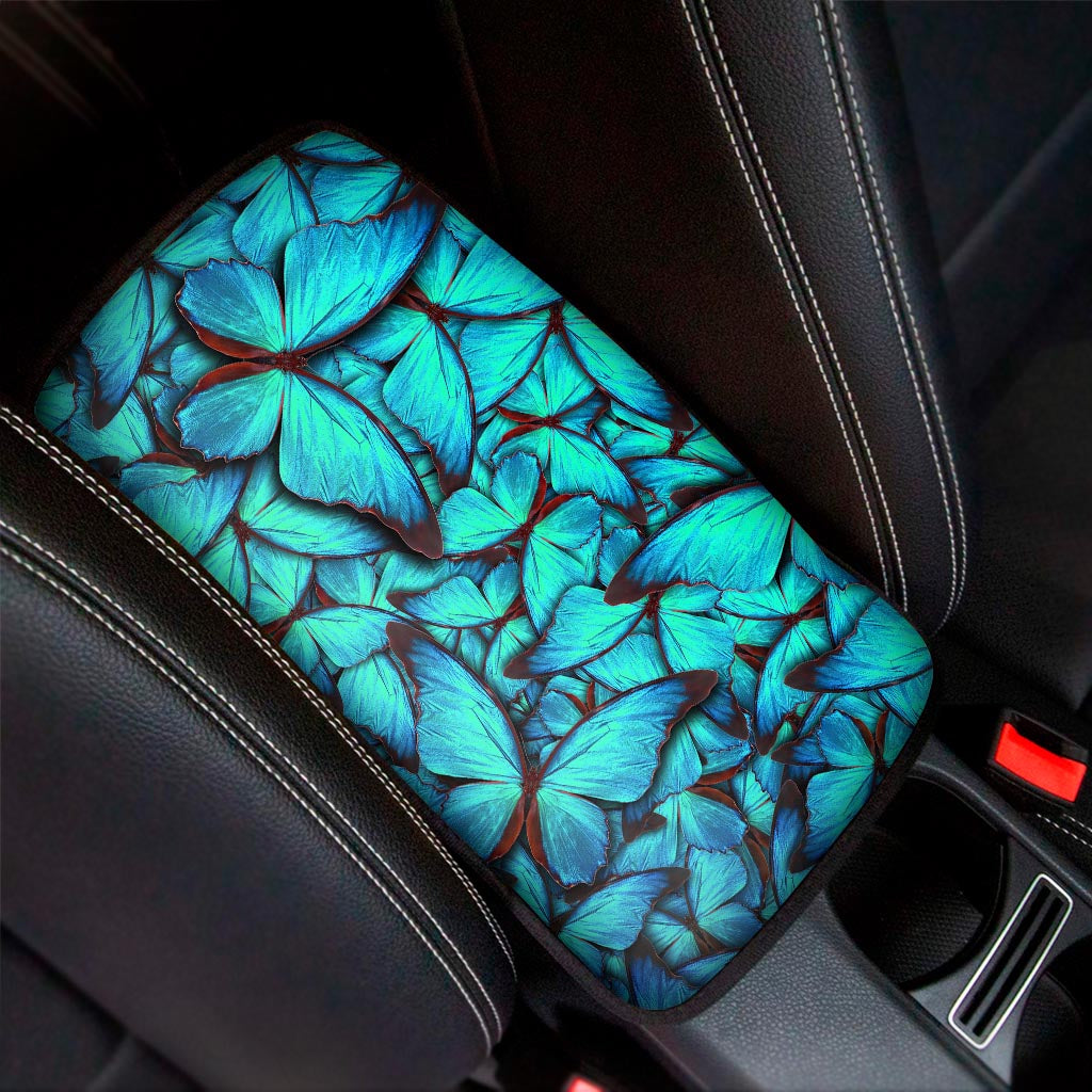 Turquoise Butterfly Pattern Print Car Center Console Cover