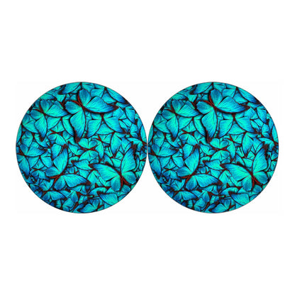 Turquoise Butterfly Pattern Print Car Coasters
