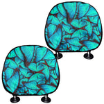 Turquoise Butterfly Pattern Print Car Headrest Covers