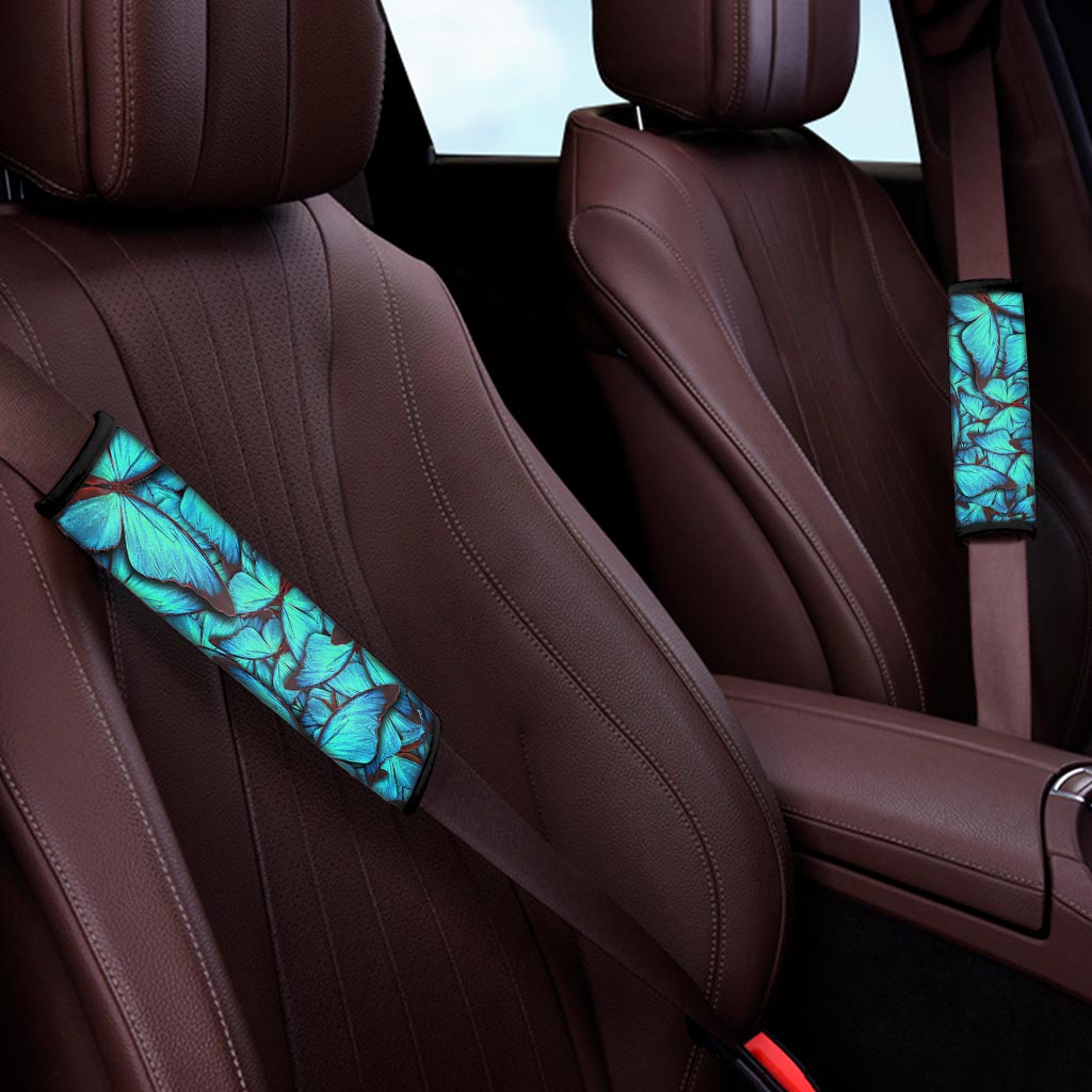 Turquoise Butterfly Pattern Print Car Seat Belt Covers