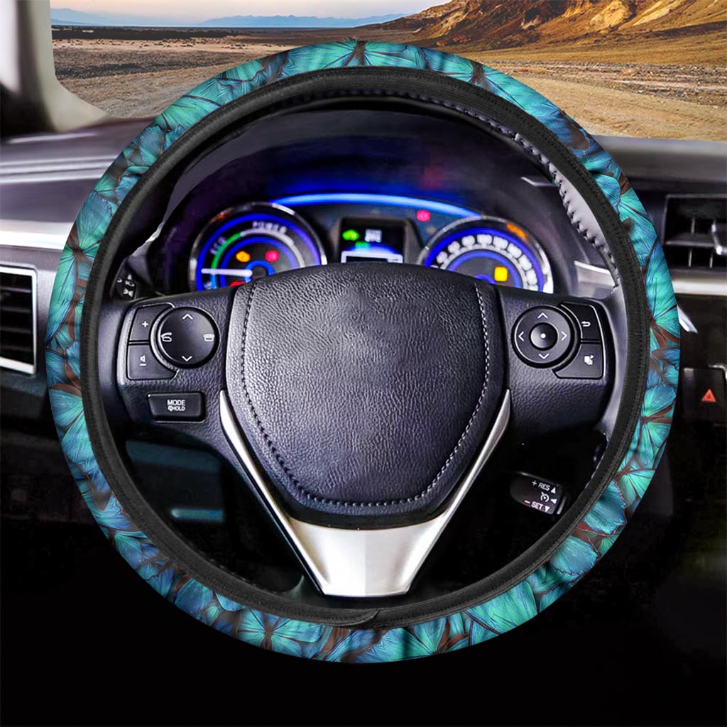 Turquoise Butterfly Pattern Print Car Steering Wheel Cover