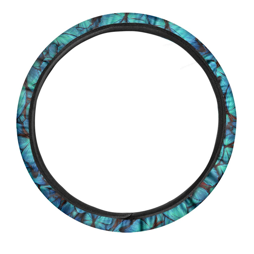 Turquoise Butterfly Pattern Print Car Steering Wheel Cover