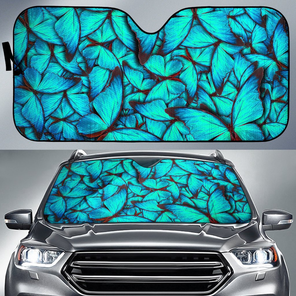 Turquoise Butterfly Pattern Print Car Sun Shade GearFrost